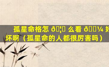 孤星命格怎 🦆 么看 🌼 好坏啊（孤星命的人都很厉害吗）